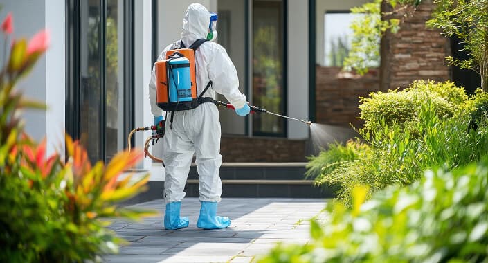 Professional pest control technician spraying treatment